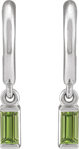 14K Gold Straight Baguette Natural Peridot Accented Hoop Earrings – 4x2mm - White Gold - view 2