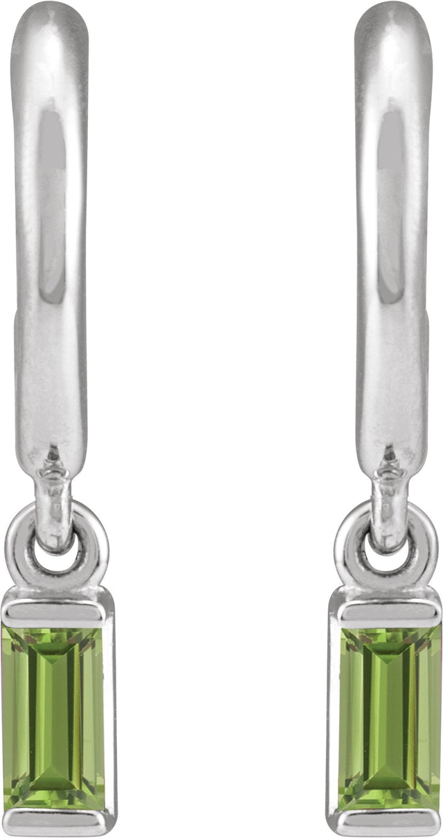 14K Gold Straight Baguette Natural Peridot Accented Hoop Earrings – 4x2mm - White Gold - view 2