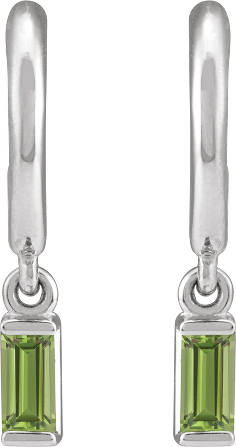 Platinum Straight Baguette Natural Peridot Accented Hoop Earrings – 4x2mm - view 2