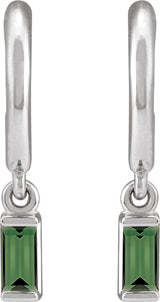 14K Gold Straight Baguette Natural Green Tourmaline Accented Hoop Earrings - White Gold - view 2