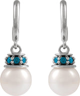 14K Gold Cultured White Freshwater Pearl & Natural London Blue Topaz Pearl Hoop Earrings – 7mm Stones - White Gold - view 2