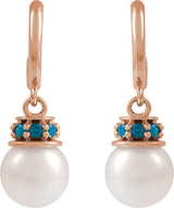 14K Gold Cultured White Freshwater Pearl & Natural London Blue Topaz Pearl Hoop Earrings – 7mm Stones - Rose Gold - view 2