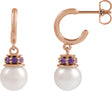 14K Gold Cultured White Freshwater Pearl & Lab-Grown Purple Sapphire Pearl Hoop Earrings - Rose Gold