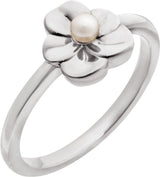 14K Gold Cultured White Seed Pearl Floral Pearl Ring - White Gold