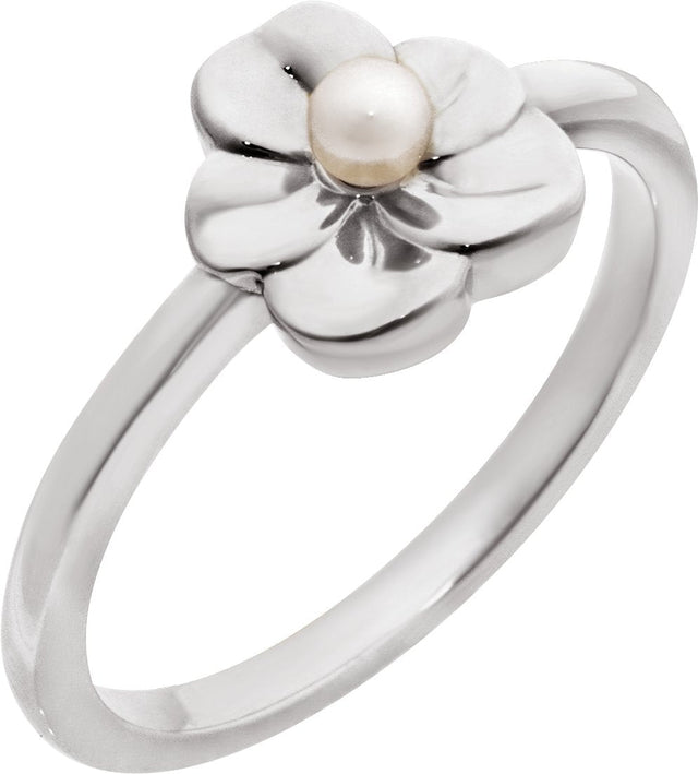14K Gold Cultured White Seed Pearl Floral Pearl Ring - White Gold