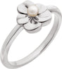Platinum Cultured White Seed Pearl Floral Pearl Ring