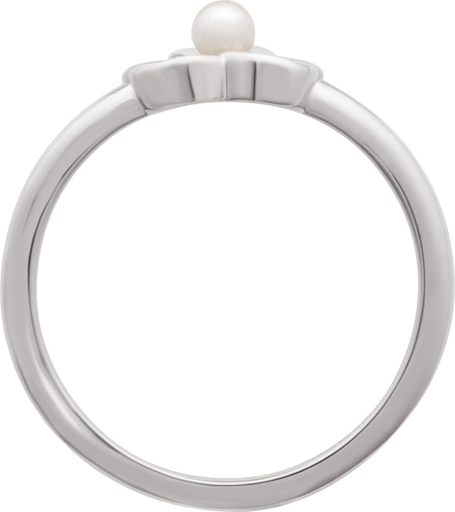 14K Gold Cultured White Seed Pearl Floral Pearl Ring - White Gold - view 2