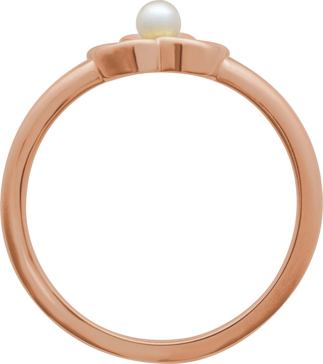 14K Gold Cultured White Seed Pearl Floral Pearl Ring - Rose Gold - view 2