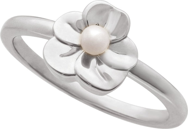 Platinum Cultured White Seed Pearl Floral Pearl Ring - view 3
