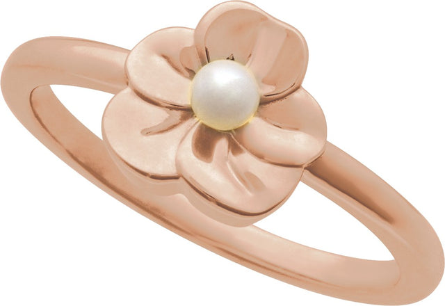 14K Gold Cultured White Seed Pearl Floral Pearl Ring - Rose Gold - view 4