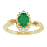 14K Gold Oval Lab-Grown Emerald & Natural Diamond Accented Ring – 7x5mm - Yellow Gold - view 3