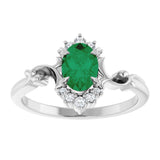 Platinum Oval Lab-Grown Emerald & Natural Diamond Accented Ring – 7x5mm - view 3