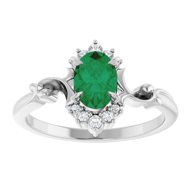 Platinum Oval Lab-Grown Emerald & Natural Diamond Accented Ring – 7x5mm - view 3