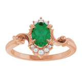 14K Gold Oval Lab-Grown Emerald & Natural Diamond Accented Ring – 7x5mm - Rose Gold - view 3