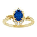 14K Gold Oval Lab-Grown Blue Sapphire & Natural Diamond Accented Ring – 7mm Stones - Yellow Gold - view 3