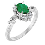 Platinum Oval Lab-Grown Emerald & Natural Diamond Accented Ring – 7x5mm