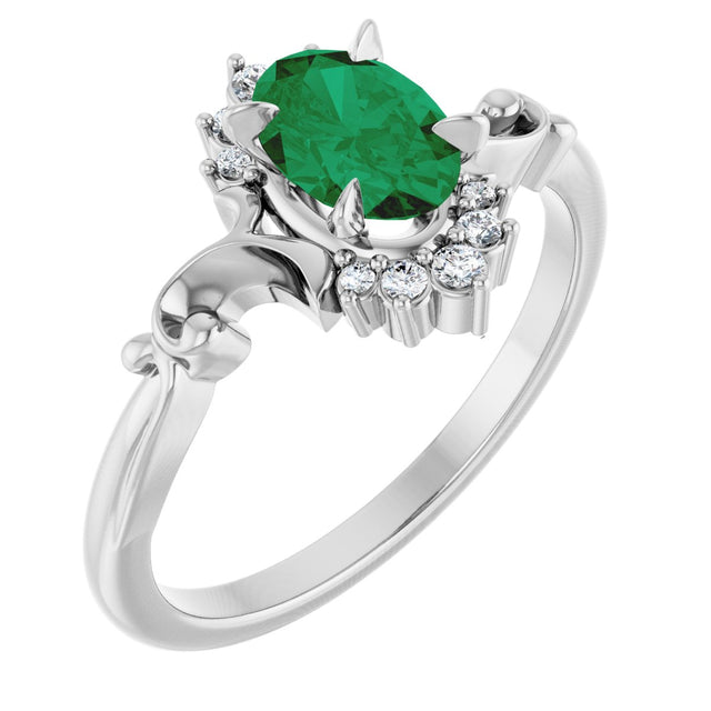 Platinum Oval Lab-Grown Emerald & Natural Diamond Accented Ring – 7x5mm