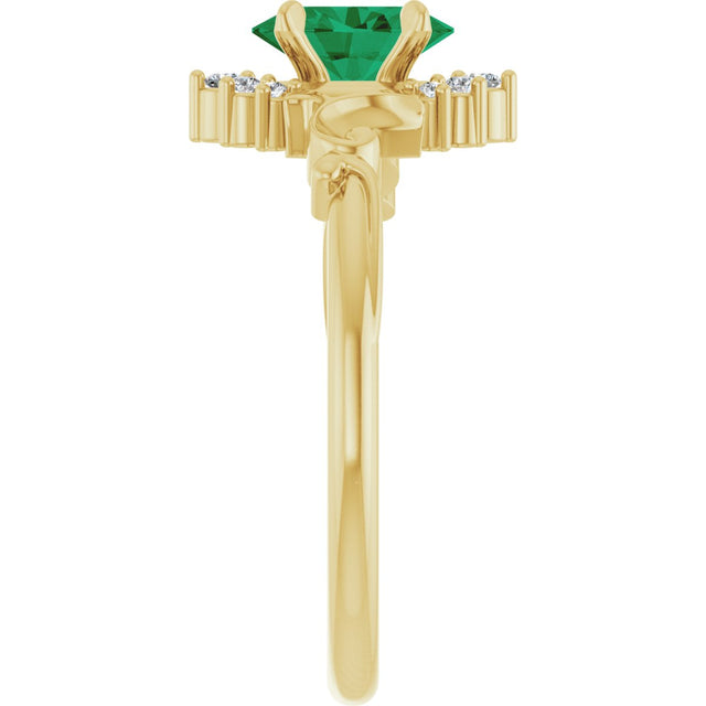 14K Gold Oval Lab-Grown Emerald & Natural Diamond Accented Ring – 7x5mm - Yellow Gold - view 4