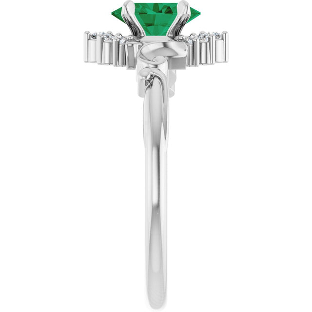 14K Gold Oval Lab-Grown Emerald & Natural Diamond Accented Ring – 7x5mm - White Gold - view 4