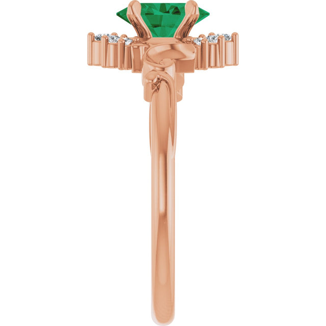 14K Gold Oval Lab-Grown Emerald & Natural Diamond Accented Ring – 7x5mm - Rose Gold - view 4