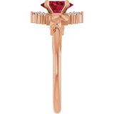 14K Gold Oval Lab-Grown Ruby & Natural Diamond Accented Ring – 7mm Stones - Rose Gold - view 4