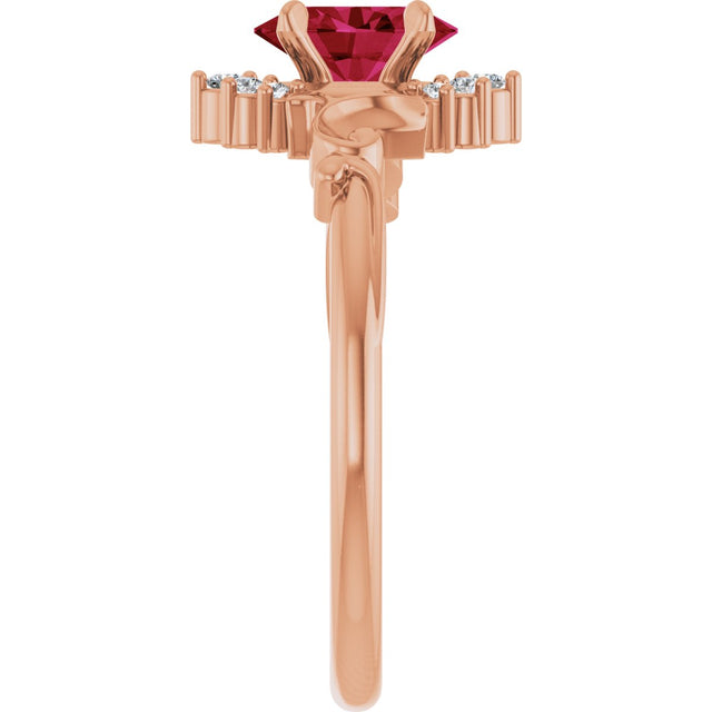 14K Gold Oval Lab-Grown Ruby & Natural Diamond Accented Ring – 7mm Stones - Rose Gold - view 4