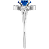 14K Gold Oval Lab-Grown Blue Sapphire & Natural Diamond Accented Ring – 7mm Stones - White Gold - view 4