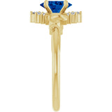 14K Gold Oval Lab-Grown Blue Sapphire & Natural Diamond Accented Ring – 7mm Stones - Yellow Gold - view 4