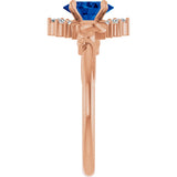 14K Gold Oval Lab-Grown Blue Sapphire & Natural Diamond Accented Ring – 7mm Stones - Rose Gold - view 4