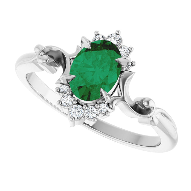 Platinum Oval Lab-Grown Emerald & Natural Diamond Accented Ring – 7x5mm - view 5