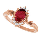 14K Gold Oval Lab-Grown Ruby & Natural Diamond Accented Ring – 7mm Stones - Rose Gold - view 5