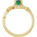 14K Gold Oval Lab-Grown Emerald & Natural Diamond Accented Ring – 7x5mm - Yellow Gold - view 2