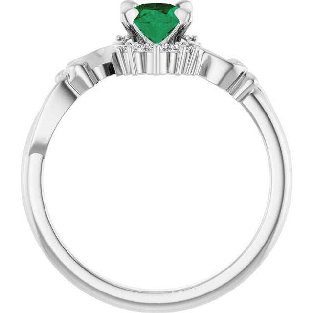 14K Gold Oval Lab-Grown Emerald & Natural Diamond Accented Ring – 7x5mm - White Gold - view 2