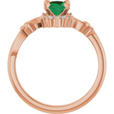 14K Gold Oval Lab-Grown Emerald & Natural Diamond Accented Ring – 7x5mm - Rose Gold - view 2