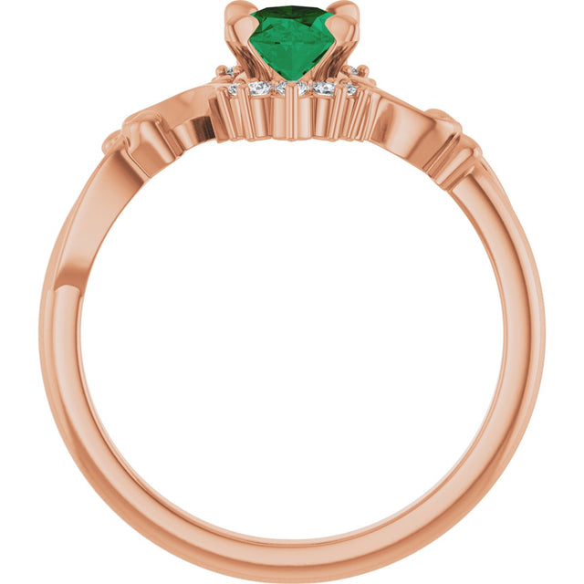 14K Gold Oval Lab-Grown Emerald & Natural Diamond Accented Ring – 7x5mm - Rose Gold - view 2