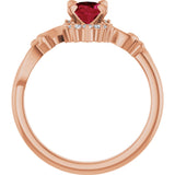 14K Gold Oval Lab-Grown Ruby & Natural Diamond Accented Ring – 7mm Stones - Rose Gold - view 2