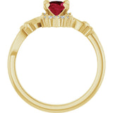14K Gold Oval Lab-Grown Ruby & Natural Diamond Accented Ring – 7mm Stones - Yellow Gold - view 2