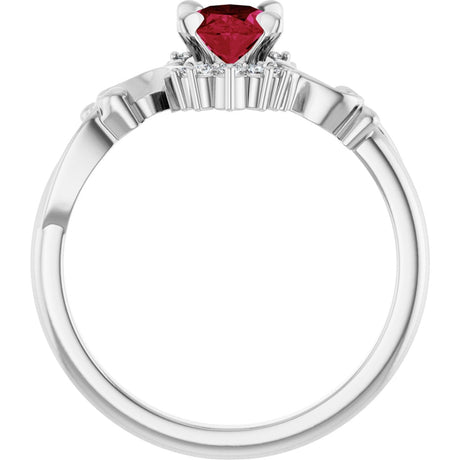 Platinum Oval Lab-Grown Ruby & Natural Diamond Accented Ring – 7mm Stones - view 2