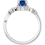 Platinum Oval Lab-Grown Blue Sapphire & Natural Diamond Accented Ring – 7mm Stones - view 2