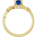 14K Gold Oval Lab-Grown Blue Sapphire & Natural Diamond Accented Ring – 7mm Stones - Yellow Gold - view 2