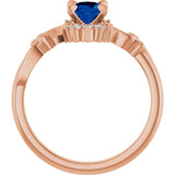 14K Gold Oval Lab-Grown Blue Sapphire & Natural Diamond Accented Ring – 7mm Stones - Rose Gold - view 2