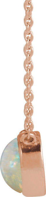 14K Gold Round Natural White Opal Cabochon Solitaire Necklace - Rose Gold - view 2