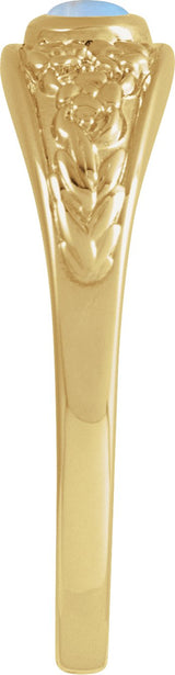 14K Gold Oval Natural Moonstone Floral Cabochon Ring - Yellow Gold - view 3