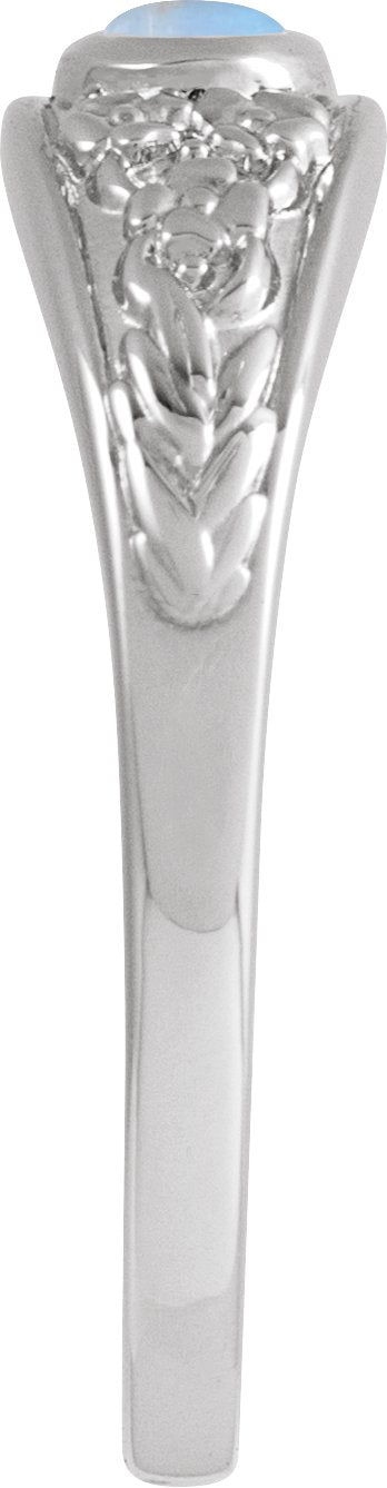 Platinum Oval Natural Moonstone Floral Cabochon Ring - view 3