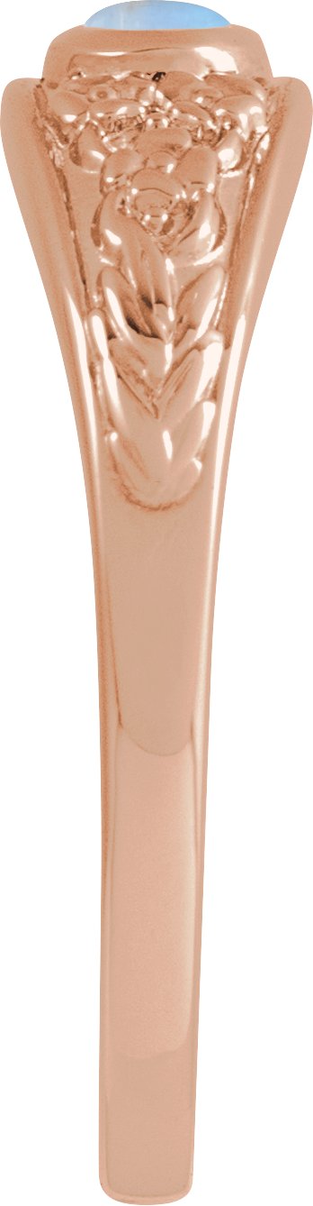 14K Gold Oval Natural Moonstone Floral Cabochon Ring - Rose Gold - view 3