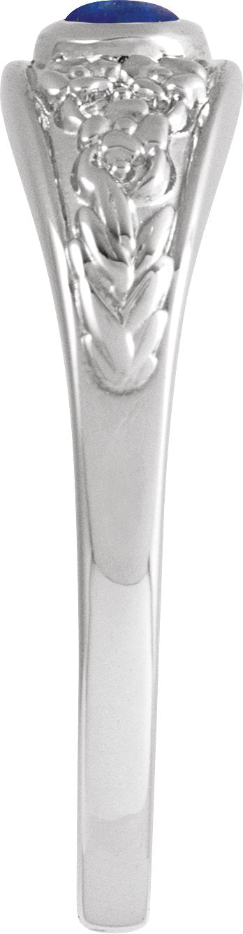 Platinum Oval Natural Lapis Floral Cabochon Ring - view 3