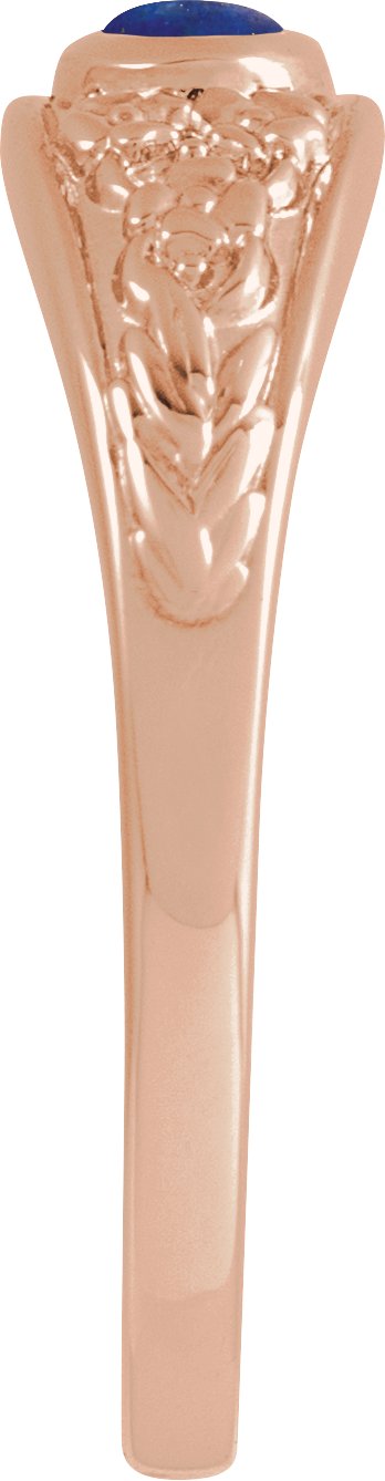 14K Gold Oval Natural Lapis Floral Cabochon Ring - Rose Gold - view 3