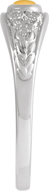 Platinum Oval Natural Citrine Floral Cabochon Ring - view 3