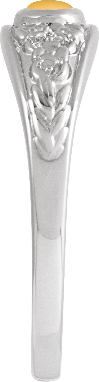 Platinum Oval Natural Citrine Floral Cabochon Ring - view 3