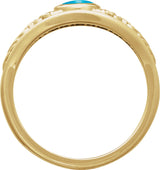 14K Gold Oval Natural Turquoise Floral Cabochon Ring - Yellow Gold - view 2